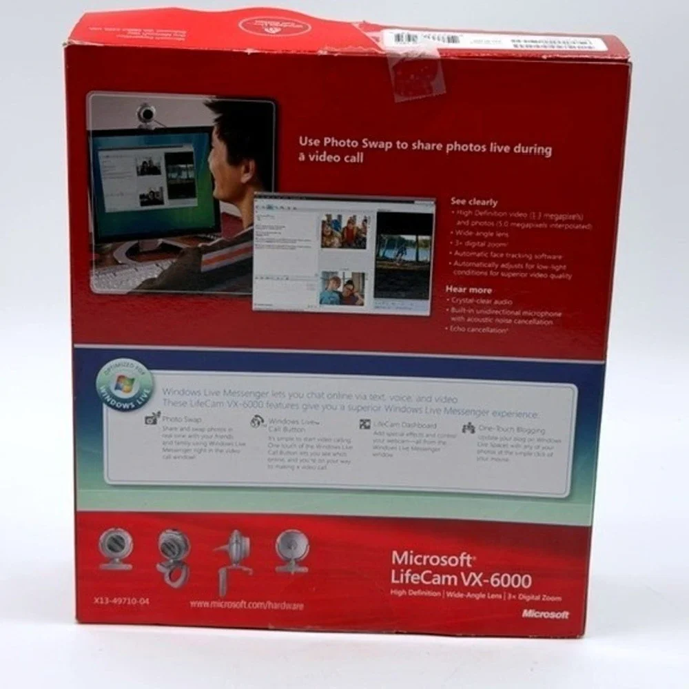 Microsoft LifeCam VX-6000 HD Webcam Wide-Angle Lens 3x Zoom Silver New In Box